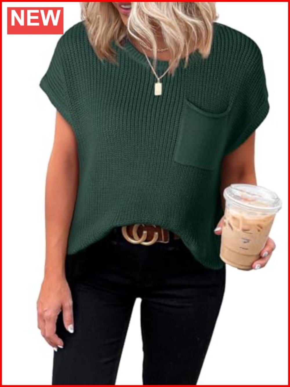 Women's Short Sleeve Sweater Tunic Top Loose Fit Knit Casual